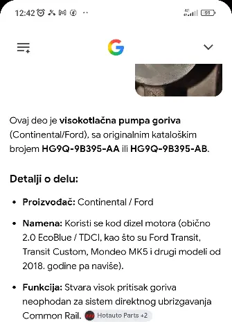 Pumpa visokog pritiska — Ford Transit Connect